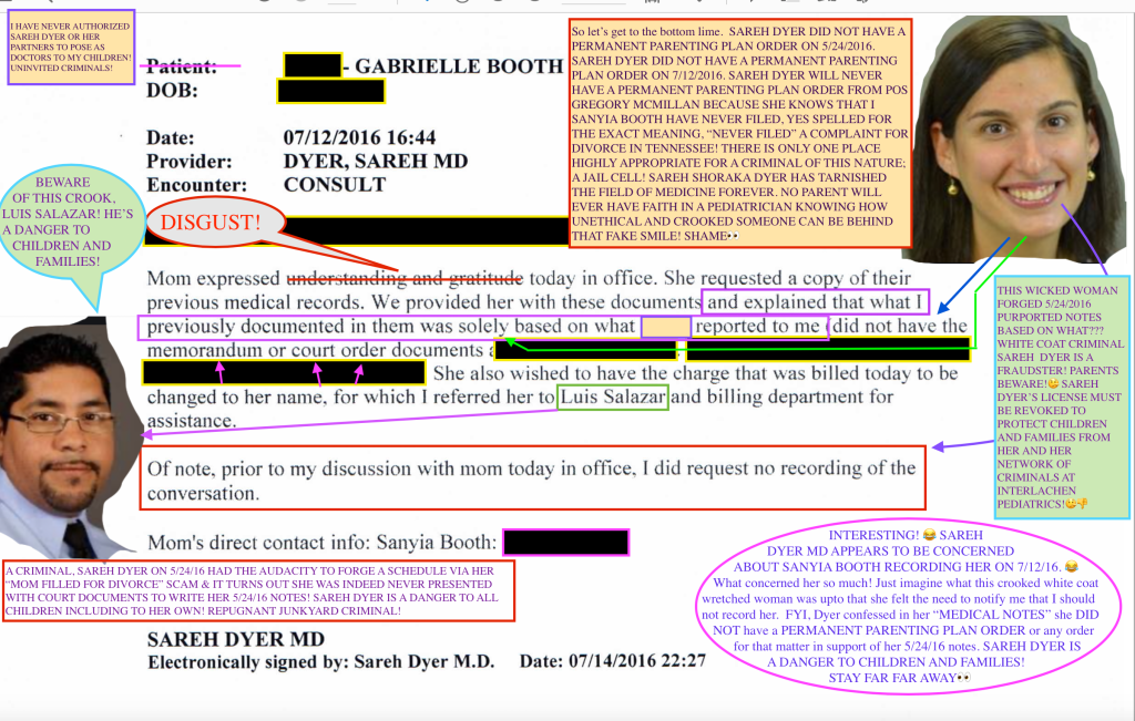 Sareh Dyer, MD is a medical provider at a fake entity, unlicensed business name, Interlachen Pediatrics in Oviedo, Florida in Seminole County